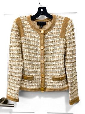 St. John Camel & Cream Button-Front Knit Jacket